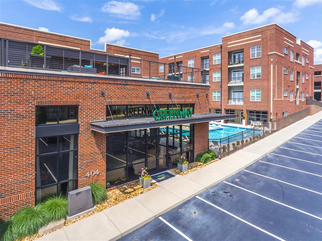 Image of Greenway Entrance with Pool to the Side at Greenway at Fisher Park, Greensboro, NC, 27401