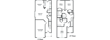 A floor plan of a two-story house with labeled rooms.