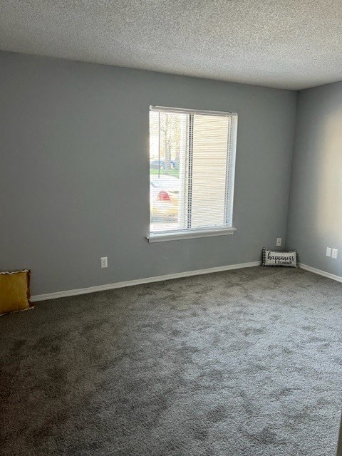 an empty room with a window and a carpet