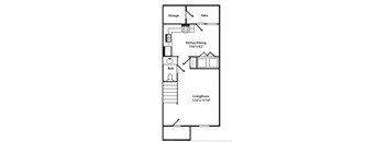 A floor plan of a home with a living room, kitchen/dining area, and bath.