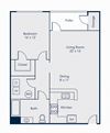 Floor Plan for One Bedroom One Bath with Patio