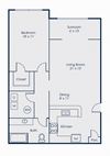 Floor Plan for One Bedroom One Bath with Sunroom