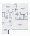 Floor Plan for Two Bedroom Two Bath at 1007 square feet