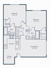 Floor Plan for Two Bedroom Two Bath at 1079 square feet