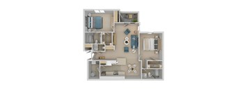 A floor plan of a house with a kitchen, living room, and bathroom.