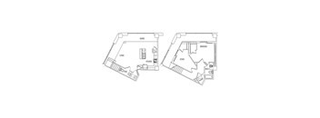 A floor plan of a two bedroom apartment with a living room, kitchen, study and bathroom.