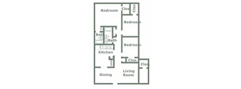 Floor plan for Three Bedroom Two Bath