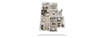 A 3D floor plan of a house with multiple rooms.