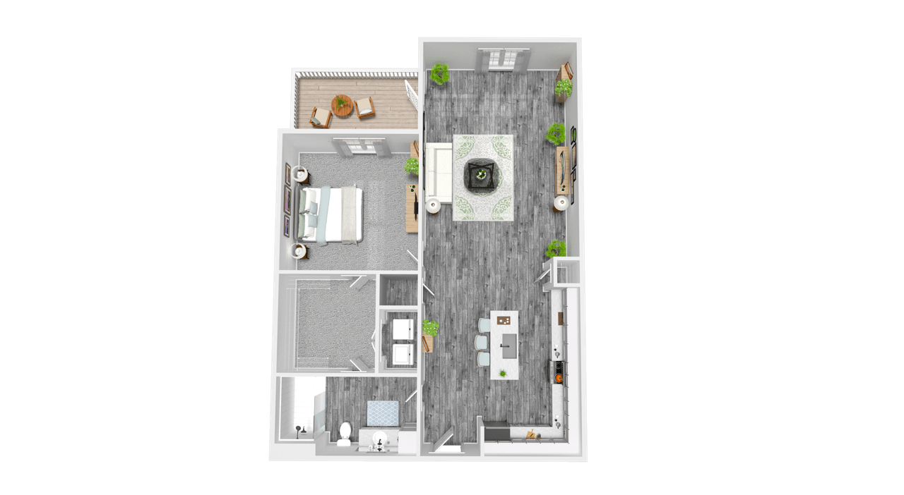 A floor plan of a house with a kitchen, living room, and two bedrooms.
