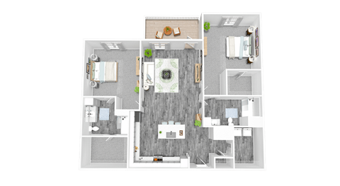 A floor plan of a house with a kitchen, living room, dining room, and bathroom.