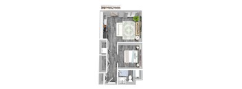 A top-down view of a bathroom with a toilet, sink, and mirror.