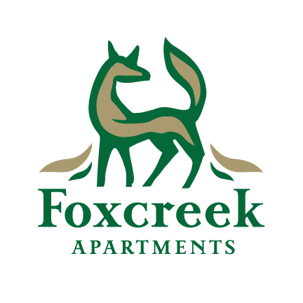 A logo for Foxcreek Apartments featuring a stylized fox.