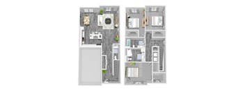 A floor plan of a two-story house with a kitchen, living room, and bedrooms.