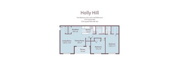 A floor plan of a two bedroom apartment with a living room, dining room, kitchen, terrace and bathroom.