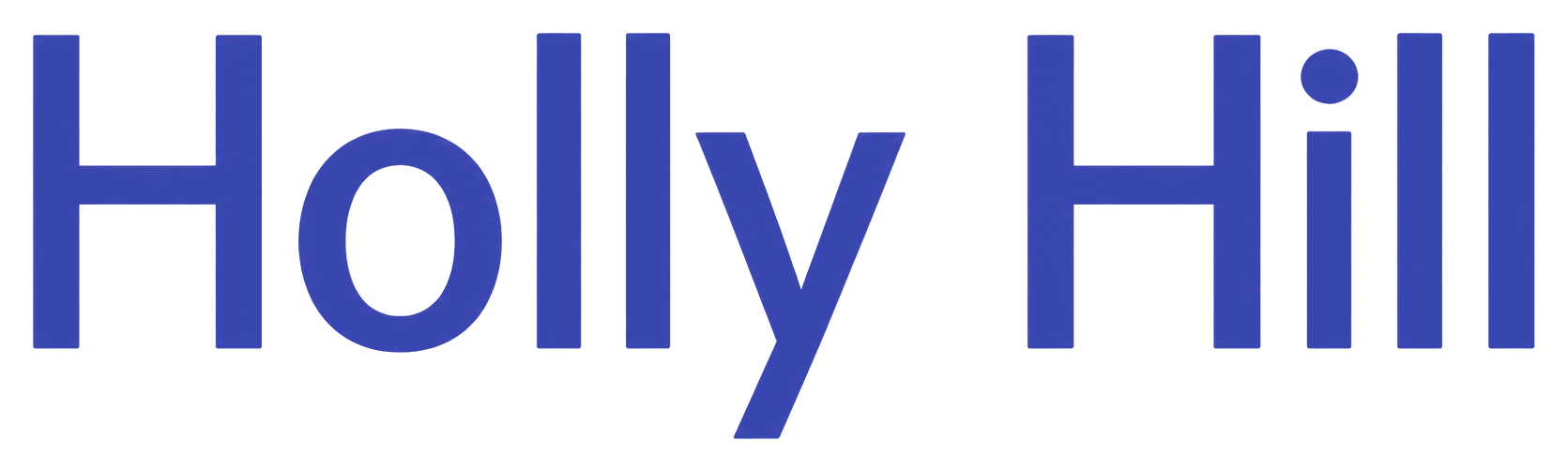 The image displays the text "Holly Hill" in blue on a green background.