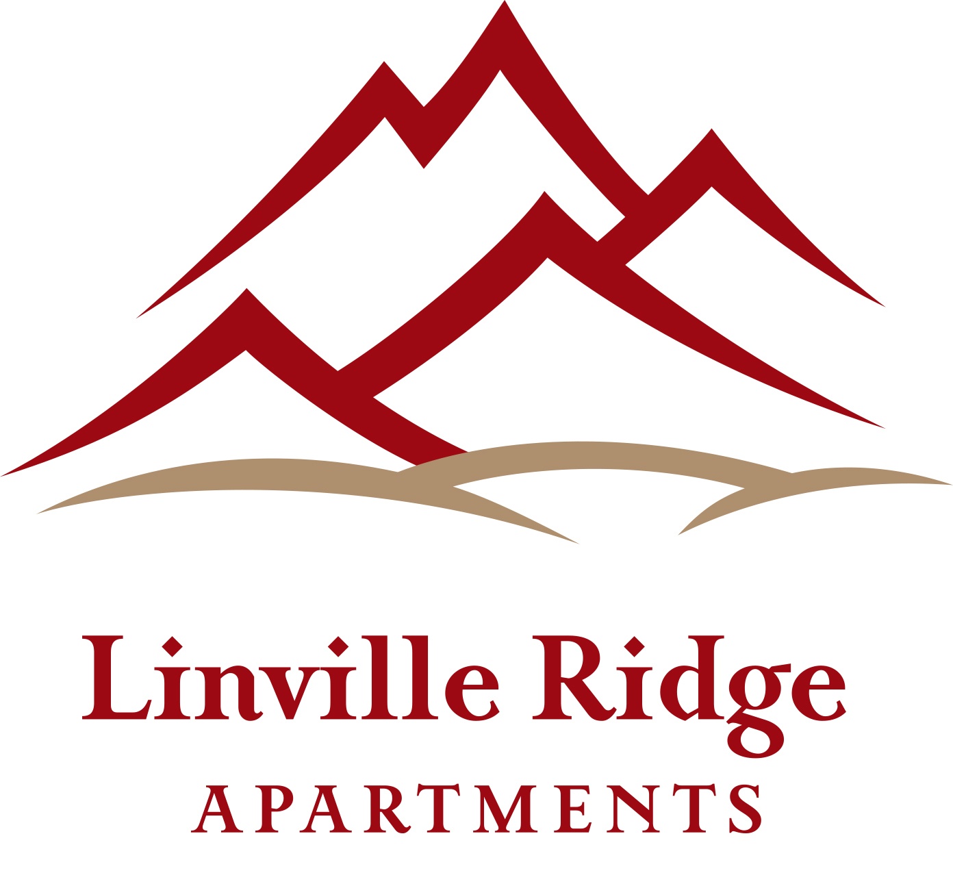 A logo for Linville Ridge Apartments featuring a mountain range.