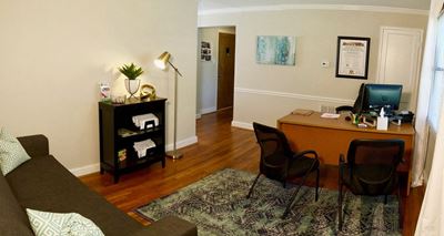 Leasing Office with bookshelf and desk