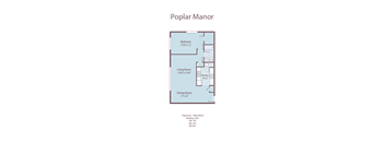 A floor plan of a Poplar Manor apartment with a living room, dining room, and bedroom.