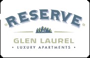 A logo for Reserve Glen Laurel Luxury Apartments.