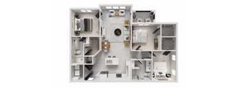 A 3D floor plan of a house showing the layout of the rooms.