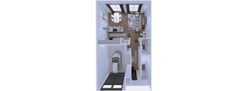 A 3D rendered image of a modern bathroom.