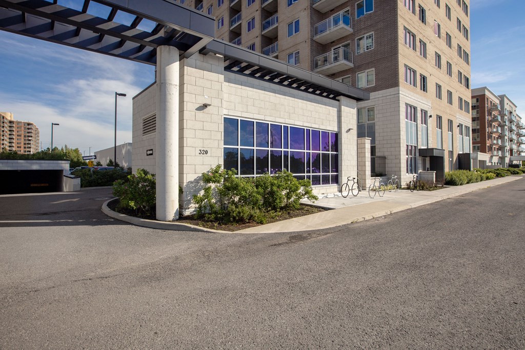 a building with a bike parked in front of it