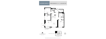 A floor plan for a three bedroom apartment sized 1116 - 1332 square feet.