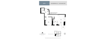 A floor plan for an apartment with one bedroom and 648 square feet.