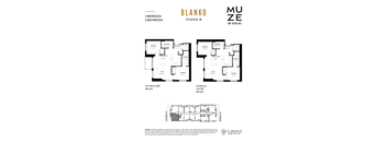 A floor plan for a Blanko Muze on Rideau shows two bedrooms and two bathrooms.