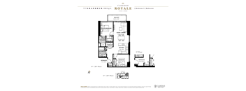 A floor plan for a 900 square feet apartment with two bedrooms and two bathrooms.