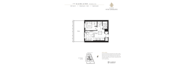 A floor plan for a 530 square foot home with one bedroom and one bathroom.