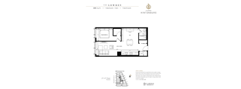 A floor plan for a 695 square foot home with one bedroom and one bathroom.