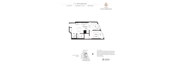 Floor plan for a 615 square foot home with one bedroom and one bathroom.
