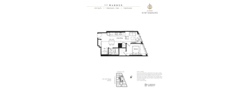 A floor plan for a 615 square foot apartment with one bedroom and one bathroom.