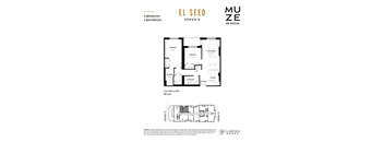 A floor plan for a two bedroom, two bathroom apartment.
