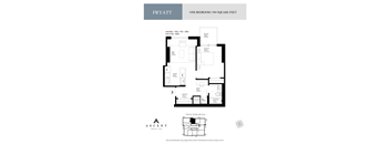 A floor plan for a one bedroom apartment sized at 589 square feet.