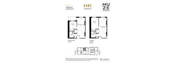 A floor plan for a KAWS Tower B Muze on Rideau shows two different unit layouts.