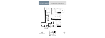 A floor plan for a two bedroom apartment sized 884 square feet.