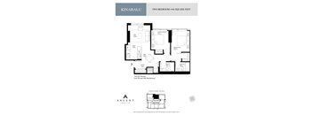 A floor plan for a two bedroom apartment sized at 844 square feet.