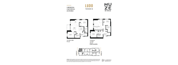 A floor plan for a two bedroom, two bathroom apartment.