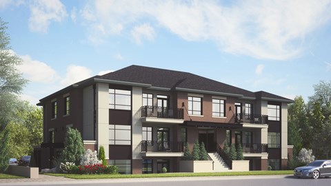 A modern two-story house with a balcony on the second floor.
