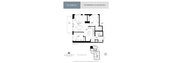 A floor plan for a two bedroom apartment sized at 1014 square feet.