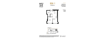 A floor plan for a one bedroom, one bathroom apartment.