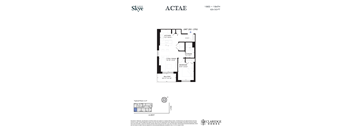 A floor plan for a 1 bedroom, 1 bathroom apartment at Claridge Homes.