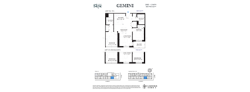 A floor plan for a home with two bedrooms, two bathrooms, and a living area.
