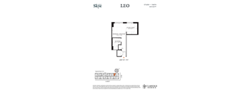 A floor plan for a home by Skye shows a studio apartment with one bathroom.