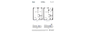 A floor plan for a home with two bedrooms and two bathrooms is shown.