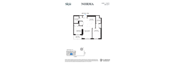 A floor plan for a 2 bedroom, 2 bathroom apartment sized at 880 square feet.
