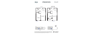 A floor plan for a home with two bedrooms and two bathrooms is shown.