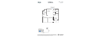 A floor plan for a 2 bedroom, 2 bathroom apartment at 865 Sq Ft.